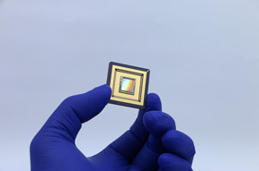 Researchers have given sensors the ability to manipulate light better, thanks to a sticker in the center of this device. (Purdue University image/Bongjoong Kim) 