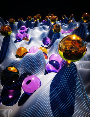 Visualisation of how the charge carriers (in purple) accumulate in the disordered perovskite structures.

CREDIT
Ella Maru Studio