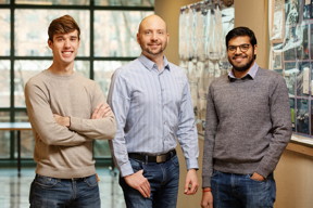 University of Illinois researchers have honed a technique called the Stokes trap, which can handle and test the physical limits of tiny, soft particles using only fluid flow. From left, undergraduate student Channing Richter, professor Charles Schroeder and graduate student Dinesh Kumar.

Photo by L. Brian Stauffer