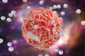 Nanoparticles attack a tumour cell.  Shutterstock
