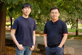 Postdoctoral researcher Byoungsoo Kim and professor Hyunjoon Kong led a team that developed an octopus-inspired device for transferring fragile, thin sheets of tissue or flexible electronics.

Photo by L. Brian Stauffer