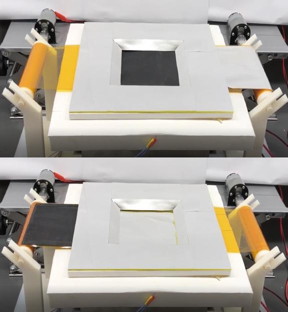 A nanomaterial sheet can be used to either bounce heat away or absorb it. Here it is in heating mode (top) and cooling mode (bottom).

CREDIT
Po-Chun Hsu, Duke Engineering