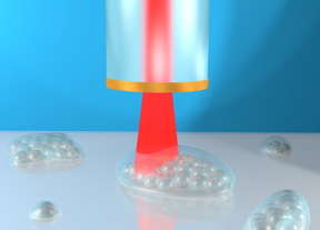 Concept art showing the 3D mapping of microscopic objects by the phonon probe system. The optical fibre contains a metal layer on its tip and projects red laser light into the specimen

CREDIT
Dr Salvatore La Cavera