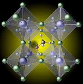 A hydrogen vacancy (the black spot left of center) created by removing hydrogen from a methylammonium molecule, traps carriers in the prototypical hybrid perovskite, mehtylammonium lead iodide CH3NH3Pbl3

CREDIT
Xie Zhang