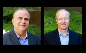 Steven DenBaars, left, and John Bowers each received major recognition at the 2021 Compound Semiconductor Week conference