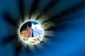 Rice University graduate student Lebing Chen used a high-temperature furnace to make chromium triiodide crystals that yielded the 2D materials for experiments at Oak Ridge National Laboratory's Spallation Neutron Source.

CREDIT
Photo by Jeff Fitlow/Rice University