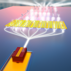The on-chip laser is combined with a 50 gigahertz electro-optic modulator in lithium niobate to build a high-power transmitter.

CREDIT
(Credit: Second Bay Studios/Harvard SEAS)