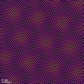 Yu-Tsun Shao and David Muller/Provided
A transmission electron microscope image shows the moiré lattice of molybdenum ditelluride and tungsten diselenide.