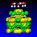 Accelrys - Cluster of 5 water molecules interacting with the tip of buckytube probe