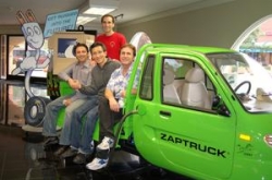 Veteran automotive and technology executive Albert Lam has joined the management team at electric car pioneer ZAP as part of a new manufacturing joint venture in China. He is joined in a Xebra electric truck with ZAP CEO Steve Schneider (left), Chairman and Co-Founder Gary Starr (right) and former United Shuttle President and Chief Operating Officer Amos Kazzaz (top).     