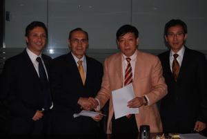 Company officials are meeting in China today for a the first Board of Directors meeting for a new joint venture to manufacture electric and hybrid vehicles. Pictured here left to right are: Steven Schneider, CEO of ZAP; Hossein Asrar Haghighi, CFO for the Al Yousuf Group; Pang Quingian, Chairman of Youngman Automotive Group; and Albert Lam, Chairman for the new joint venture company.