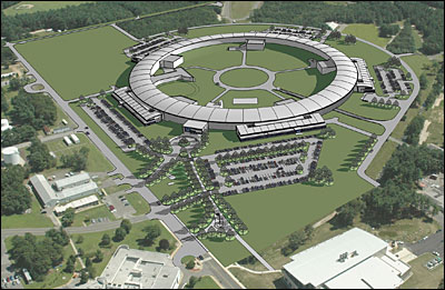 Rendering of proposed NSLS-II facility as it would appear on the Brookhaven campus