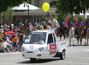 More and more are plugging the electric car issue. California Assembly Member Jared Huffman used a 100 percent ZAP truck for his annual appearance at the largest parade in his district. The year before he used a gas hybrid.