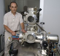 Credit: Carl Blesch
Physics Prof. Michael Gershenson with laboratory equipment used to fabricate ultra-sensitive, nano-sized infrared light detector. 