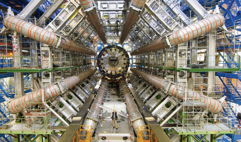 Higgs bosons will be caught in the ATLAS detectors net with its eight magnetic coils.

Photo: CERN Geneva 
