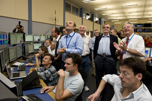 A historic moment in the CERN Control Centre: the beam was successfully steered around the accelerator.