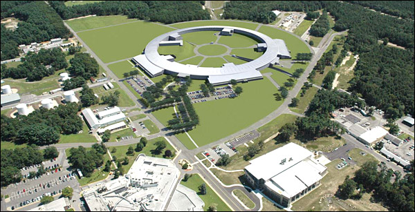 Rendering of the National Synchrotron Light Source II as it will appear on the Brookhaven campus. In the foreground at left is the current NSLS. The Center for Functional Nanomaterials is at right.