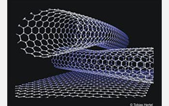 Ball and stick model of two crossing (10, 10) carbon nanotubes on a graphite surface.

Credit: Tobias Hertel, Institute for Physical Chemistry, University of Wurzburg