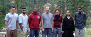 REU student Kayode Sanni, 3rd from left, traveled with PI assistant prof. Jeff Gray, center, and the entire Gray Lab to the RosettaCON 2009 conference in Leavenworth, WA, where Sanni presented his research poster. (Gray Lab/JHU) 