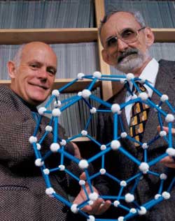 Richard Smalley, left, and Robert Curl won the Nobel Prize for the discover of buckminsterfullerene.