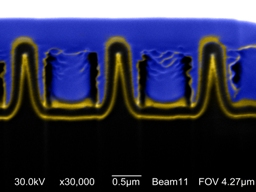 Boston College researchers report their nanocoax technology can support a highly efficient thin film solar cell. This image shows a cross section of an 
array of nanocoax structures, which prove to be thick enough to aborb a sufficient amount of light, yet thin enough to extract current with increased efficiency, the researchers report in the journal Physica Status Solidi.