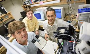 Wake Forest physics professors Martin Guthold, left to right, Keith Bonin and Jed Macosko.