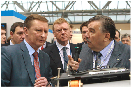 First Deputy Prime Minister Sergei Ivanov, RUSNANO CEO Anatoly Chubais, Director General of NT-MDT Co. Viktor Bykov