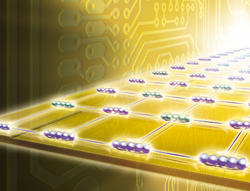 Quantum antennae enable the exchange of quantum information between two separate memory cells located on a computer chip. (Graphics: Harald Ritsch)