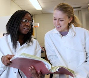 Maureen Wanjara and Laura Dickinson, Johns Hopkins INBT predoctoral students from Sharon Gerecht's lab (Photo: Marty Katz)