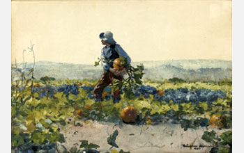 Winslow Homer (1836-1910) For to Be a Farmer's Boy 1887 (Gift of Mrs George T. Langhorne in memory of Edward Carson Waller, AIC 1963.760). This image had long puzzled scholars due to the seemingly unfinished and flat sky in a highly finished work.

Credit:  The Art Institute of Chicago