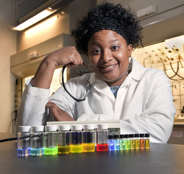Malika Jeffries-EL and her Iowa State University research group are studying polymers that can conduct electricity. Photo by Bob Elbert.
