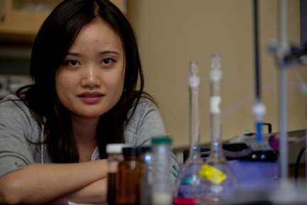 Rice University graduate student Wei Gao is researching ways to enhance plain sand with nanomaterials to improve its ability to remove contaminants from water. (Credit: Jeff Fitlow/Rice University)
