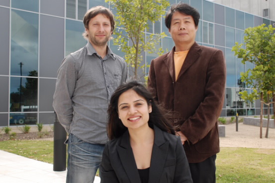 PhD candidate Priyanka Jood is pictured with her supervisors Dr Germanas Peleckis and Professor Xiaolin Wang
close
