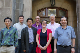 From left, Liang-shi Li, Steven Tait, Dongwhan Lee, Amar Flood, Sara Skrabalak, David Bish and David Baxter. Not pictured, Lyudmila Bronstein.