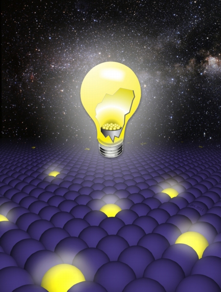 "Artists conception of how solving the problem of quantum blinking
may lead to applications in areas such as solid state lighting." Courtesy Los Alamos National Laboratory
