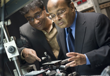 Swastik Kar, left, and Srinivas Sridhar will collaborate with the Army Research Laboratory to design graphene-based technology for use in low-cost infrared imaging applications for the military. Photo by Mary Knox Merrill.