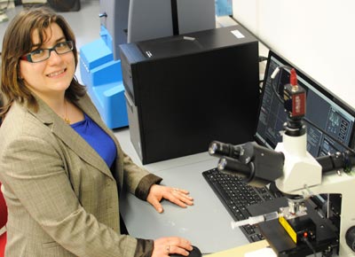 Dr Daniela Wilson with her NanoSight systems at the Radboud University in the Netherlands.