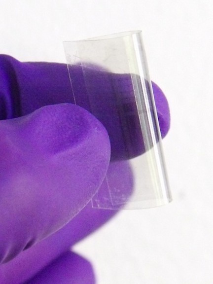 A flexible, transparent memory chip created by researchers at Rice University.(Credit: Tour Lab/Rice University)