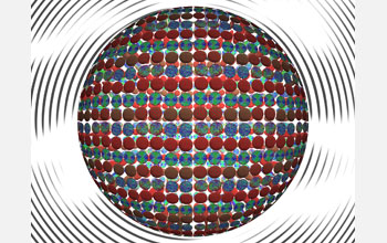 In this creative illustration, each small disc depicts actual data from computational models of nanometer-scale droplets containing liquid crystals, water and surfactants (molecules that lower the surface tensions of liquids). The different patterns show how the surfactants self-organize as they interact with liquid crystals on each droplet's surface.

Credit: Juan de Pablo, University of Wisconsin - Madison