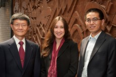 From left, Tsu-Wei Chou, Amanda Wu and Weibang Lu in Spencer Laboratory
Photo by Kathy F. Atkinson
