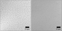 Nanoparticle films crack at certain thicknesses (left). By adding layers of thinner films, cracking can be avoided (right).