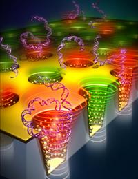 This image shows a model of nano cup arrays.

Credit: University of Illinois at Urbana-Champaign