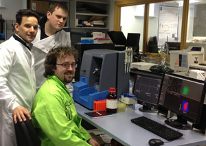 Adriele Prina-Mello, Kieran Staunton and Ciaran Maguire (members of the Nanomedicine group, Trinity College Dublin) with NanoSight's NS500 system.