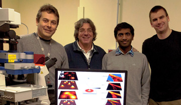 Dr Claudio Canale, Professor Alberto Diaspro, Jenu Chacko-Varghese and Dr Benjamin Harke - the group to have coupled STED and AFM at the Department of Nanophyiscs, IIT, Genova.