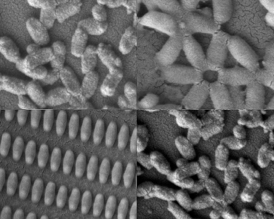 Researchers at MIT and the University of North Carolina created these coated nanoparticles in many shapes and sizes.
Image: Kevin E. Shopsowitz and Stephen W. Morton