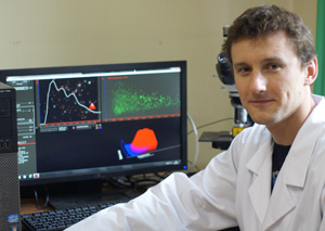 Dr Pawel Stelmachowski of the Jagiellonian University in Krakow, Poland with his NanoSight LM10 NTA system used to characterize nano-sized catalyst materials.