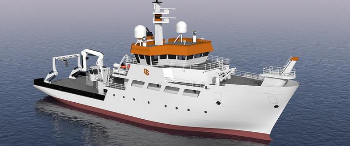 Architect's rendering of a coastal research vessel.Drawing courtesy of Oregon State University