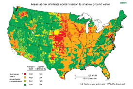 Many areas of the United States are at risk of contamination of drinking water by nitrates and nitrites due to overuse of agricultural fertilizers.
CREDIT: USGS