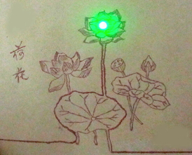 A picture drawn with conductive ink lights up a green LED.
Credit: American Chemical Society