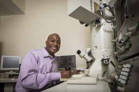 Thomas H. Epps, III, (pictured) and Millicent Sullivan are leading a UD research team that has shown that routine processing and storage conditions can have a significant influence on the size and shape of drug nanocarriers produced from self-assembled polymers.Photo by Evan Krape